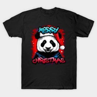 Merry Christmas Panda - Christmas Graphic Graffiti Art - Holiday Gift T-Shirt